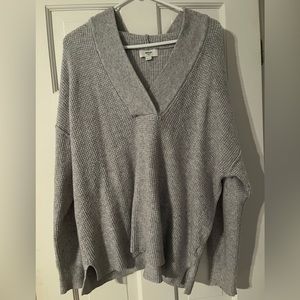 Aerie Waffle Knit Hooded Gray Oversized Sweater